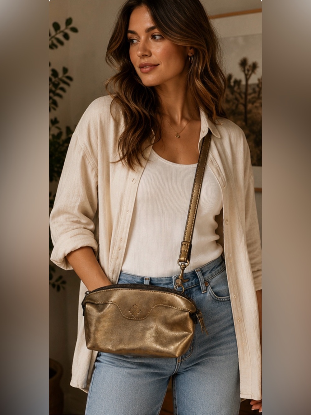 Patricia Nash Metallic‎ Bronze Leather Crossbody Bag Mini Boho Purse